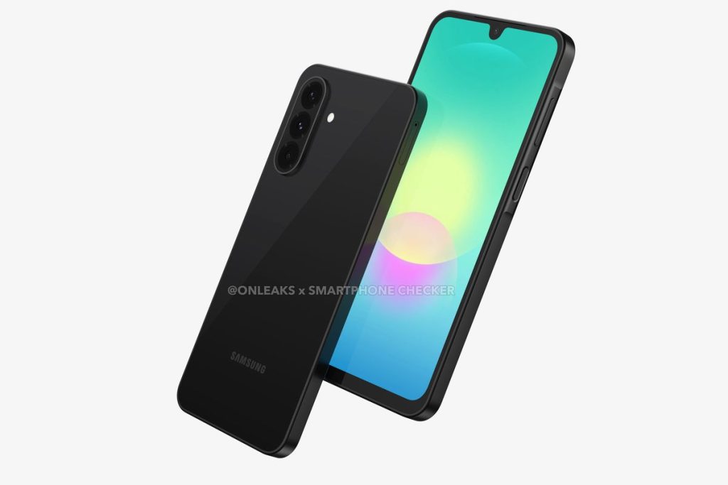 Render Samsung Galaxy A18 dengan desain terbaru, tiga kamera belakang, dan layar Infinity-U.