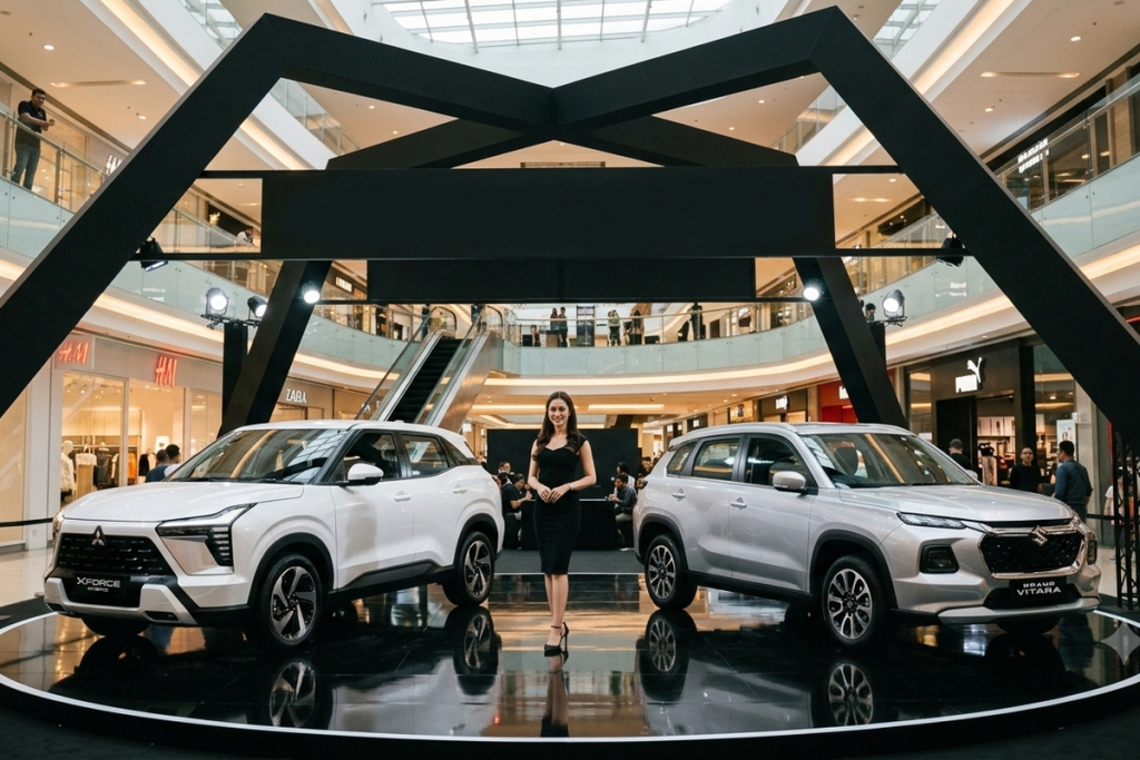 Mitsubishi XForce HEV dan Suzuki Grand Vitara Hybrid dibandingkan dari sisi desain, fitur, performa mesin, teknologi hybrid, dan sistem keselamatan.