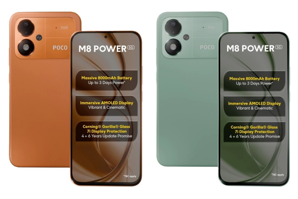 Poco M8 Power dengan baterai 8.000 mAh, layar AMOLED 120 Hz, dan kamera utama 50 MP.